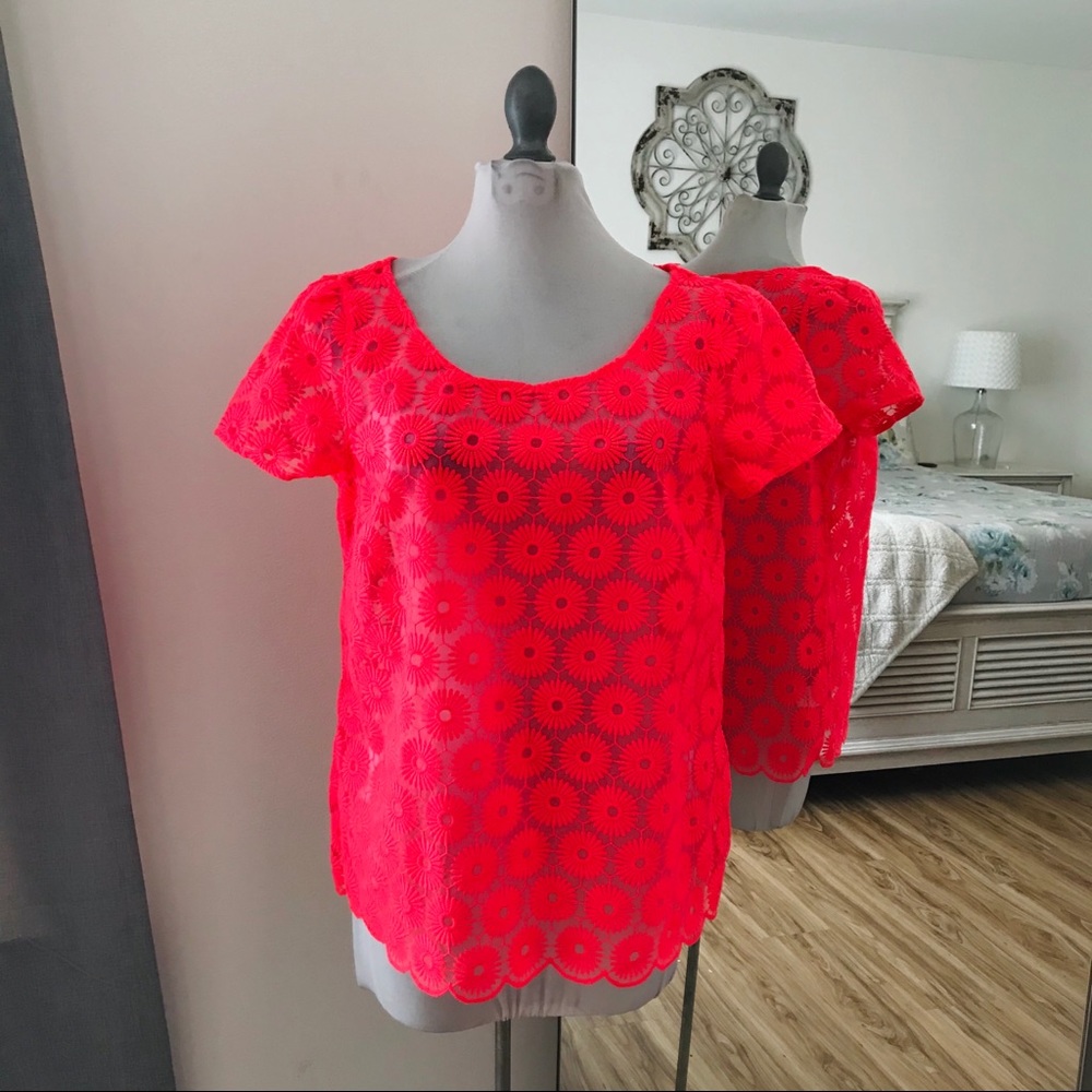 Lilly Pulitzer Pink Floral Lace Blouse